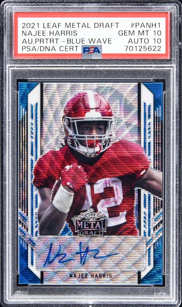 2021 Leaf Metal Najee Harris Draft Autograph Portrait - Blue Wave #PANH1 card image