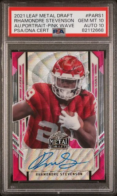 2021 Leaf Metal Rhamondre Stevenson Draft Autograph Portrait Pink Wave #Pars1 card image