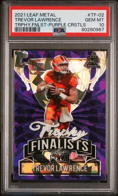 2021 Leaf Metal Trevor Lawrence Trophy Finalists Purple Crystals #Tf-02 card image