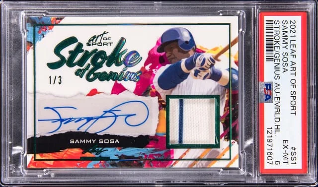 2021 Leaf Sammy Sosa Art of Sport Stroke of Genius Autograph Emerald #SS1 card image