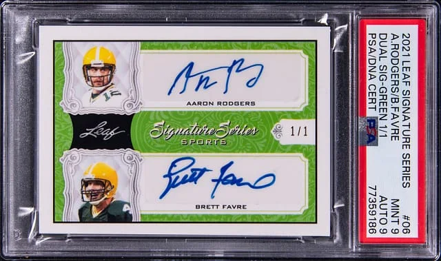 2021 Leaf Signature Series Aaron Rodgers/Brett Farve Green #06 card image