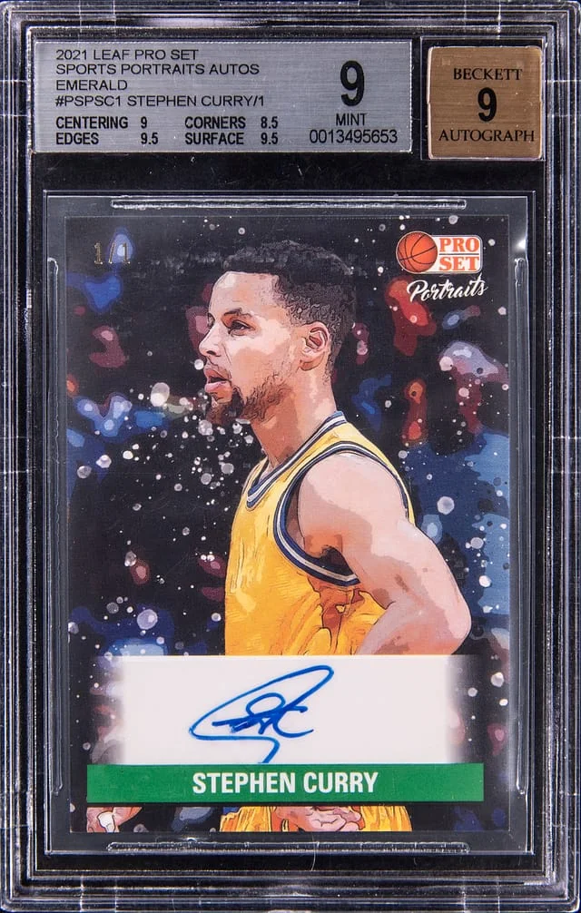 2021 Leaf Stephen Curry Pro Set Sports Portraits Autograph Emerald #PSP-SC1 card image