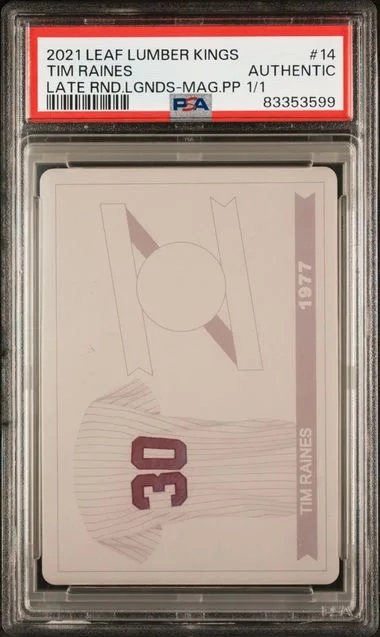 2021 Leaf Tim Raines Lumber Kings Late Round Legends Magenta Printing Plate 1/1 #14 card image