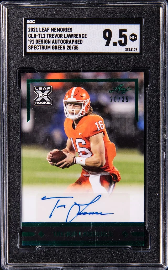 2021 Leaf Trevor Lawrence Memories '91 Design Autographs Spectrum Green #GLR-TL1 card image
