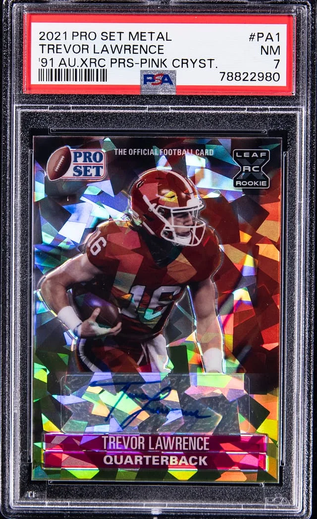 2021 Leaf Trevor Lawrence Pro Set Metal '91 Autograph XRC PRS Pink Crystal #PA-1 card image