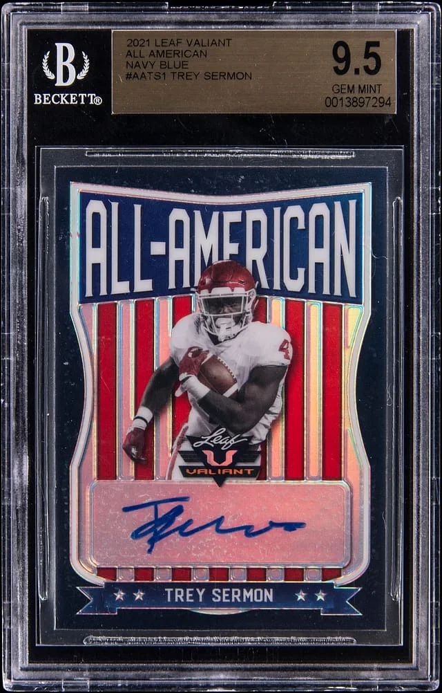 2021 Leaf Trey Sermon Valiant All American Navy Blue #AA-TS1 card image