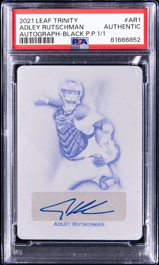 2021 Leaf Trinity Adley Rutschman Autograph Black Printing Plate #BA-AR1 card image