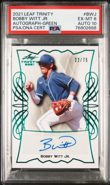 2021 Leaf Trinity Bobby Witt Jr. Autographs Green #BA-BWJ card image