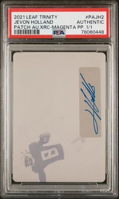 2021 Leaf Trinity Jevon Holland Patch Autographs XRC Magenta Printing Plate 1/1 #PAJH2 card image