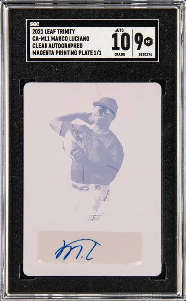 2021 Leaf Trinity Marco Luciano Clear Autographed Magenta Printing Plate #CA-ML1 card image