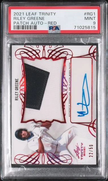 2021 Leaf Trinity Riley Greene Patch Autograph Red #PA-RG1 card image