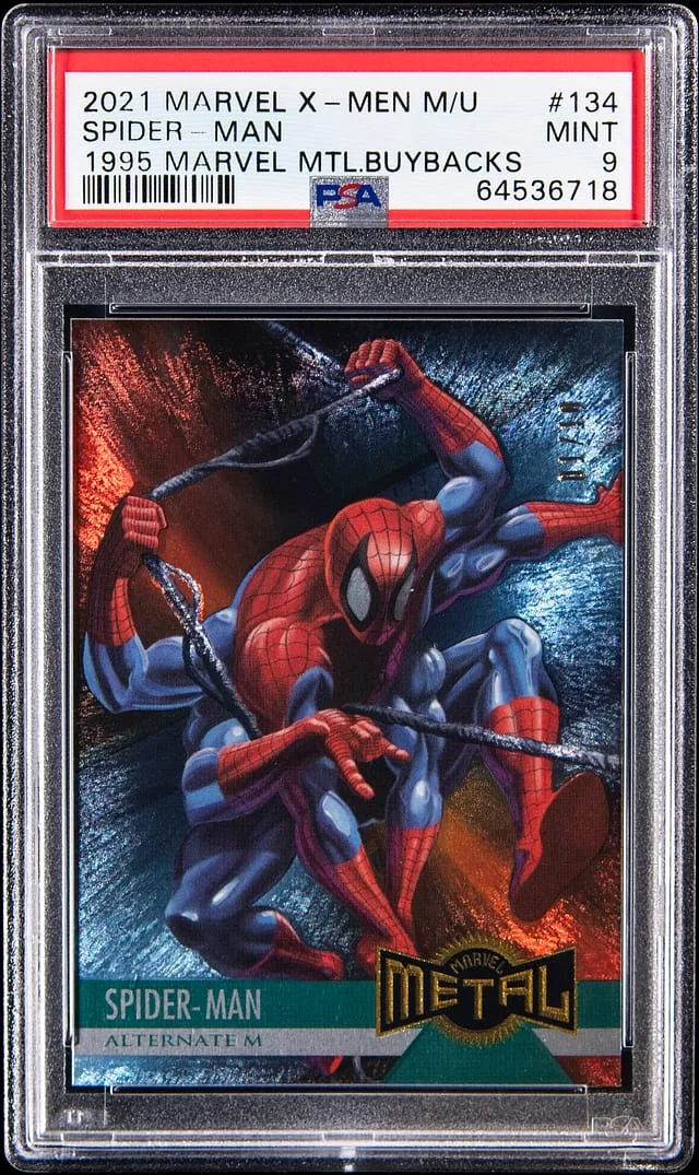2021 Marvel X-Men Metal Universe 1995 Marvel Metal Buybacks Spider-Man #134 card image