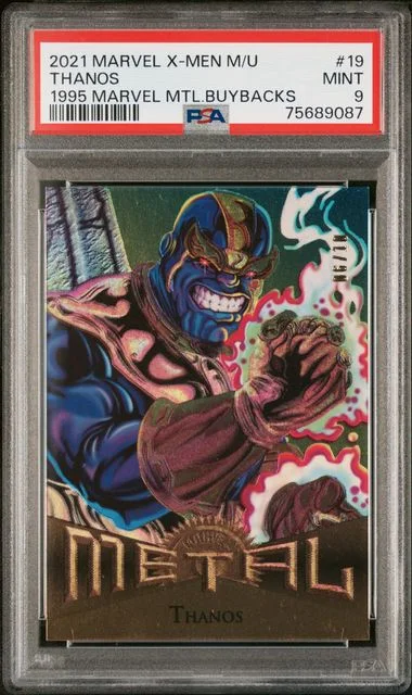 2021 Marvel X-Men Metal Universe 1995 Marvel Metal Buybacks Thanos #19 card image