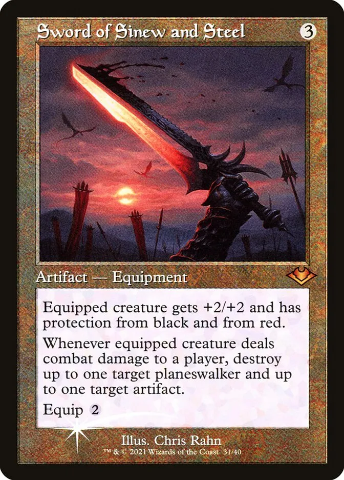 2021 Modern Horizons 1 Timeshifts Sword of Sinew and Steel mythic #31 unlisted card image