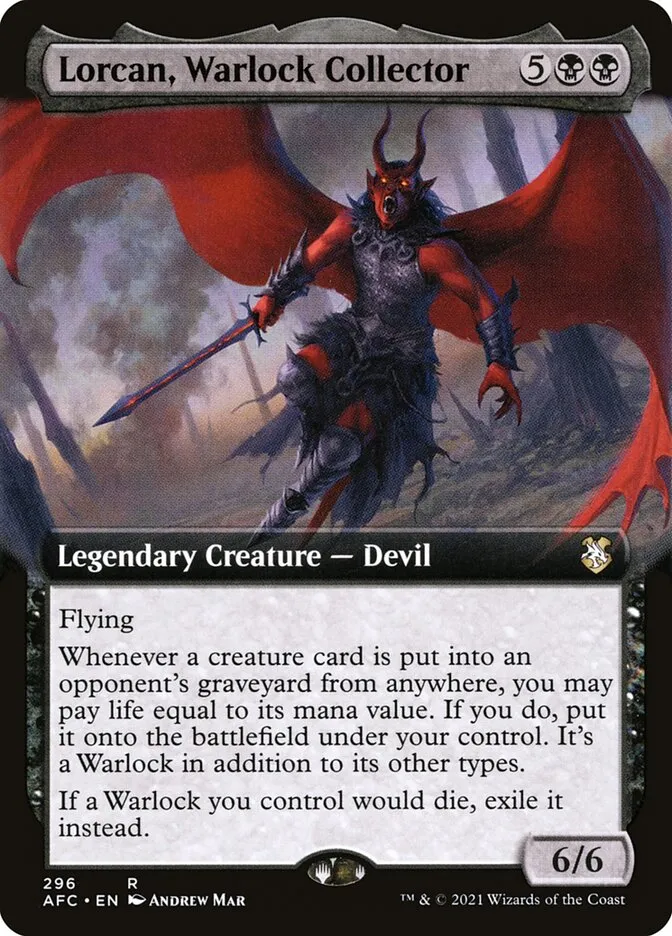 2021 Forgotten Realms Commander Lorcan, Warlock Collector #296 rare card image
