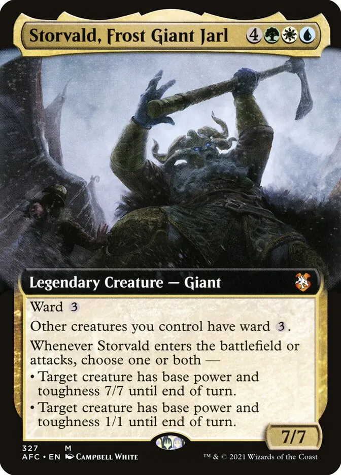 2021 Forgotten Realms Commander Storvald, Frost Giant Jarl #327 mythic card image