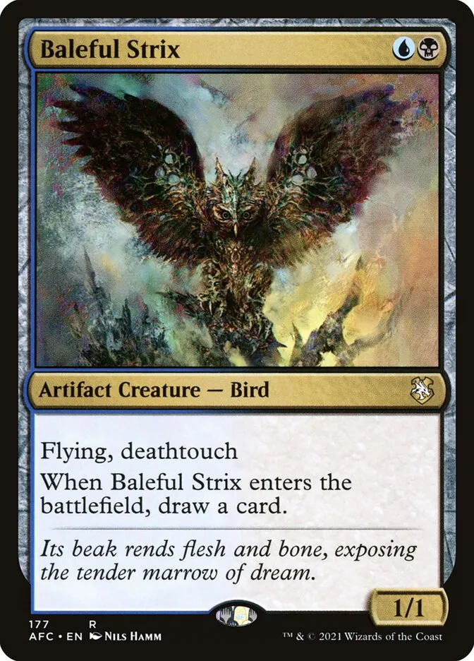 2021 Forgotten Realms Commander Baleful Strix #177 rare card image