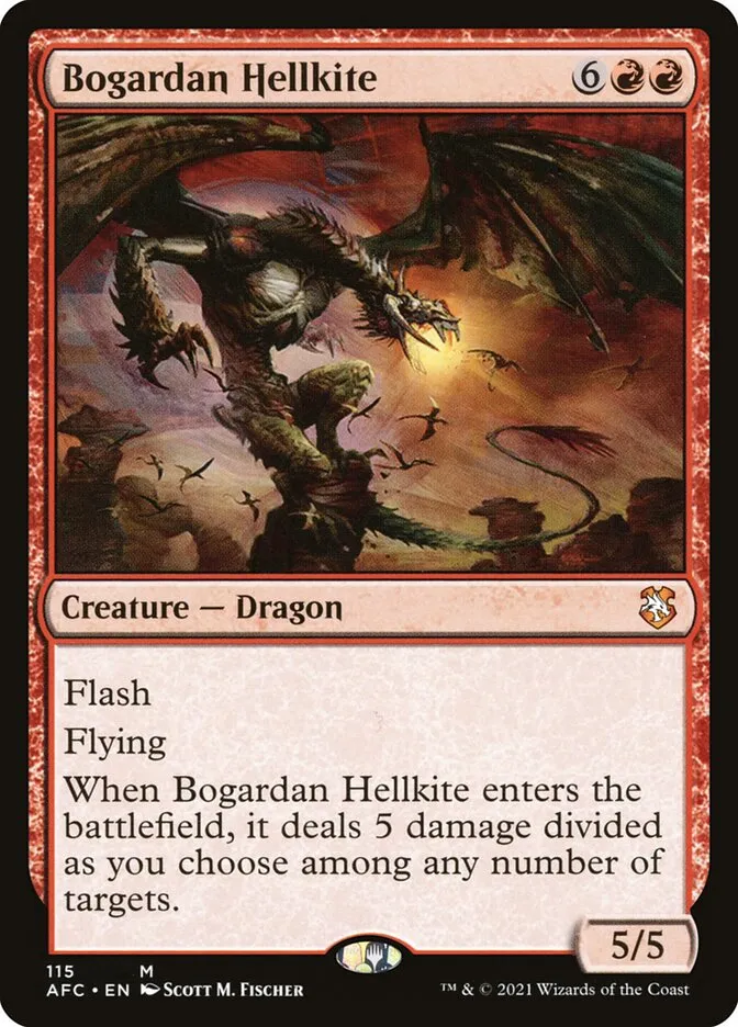 2021 Forgotten Realms Commander Bogardan Hellkite #115 mythic card image