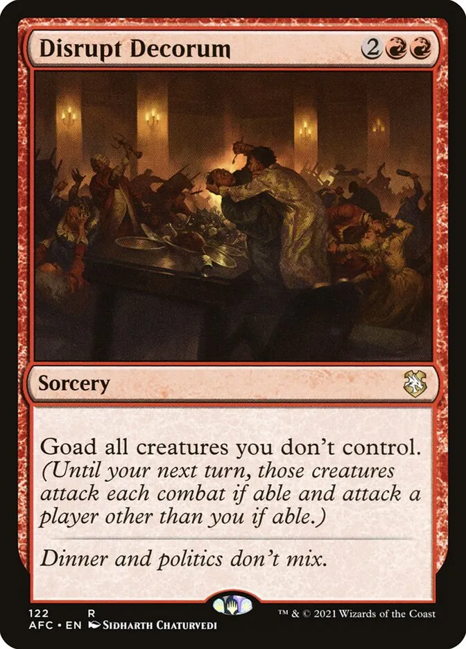 2021 Forgotten Realms Commander Disrupt Decorum #122 rare card image