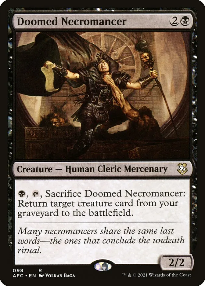 2021 Forgotten Realms Commander Doomed Necromancer rare #98 rare card image