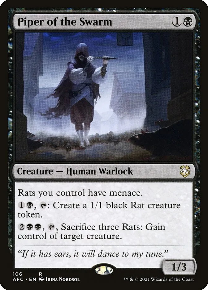 2021 Forgotten Realms Commander Piper of the Swarm rare #106 rare card image