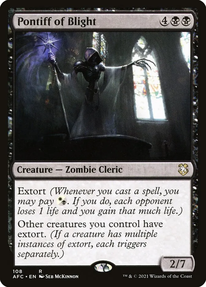 2021 Forgotten Realms Commander Pontiff of Blight #108 rare card image