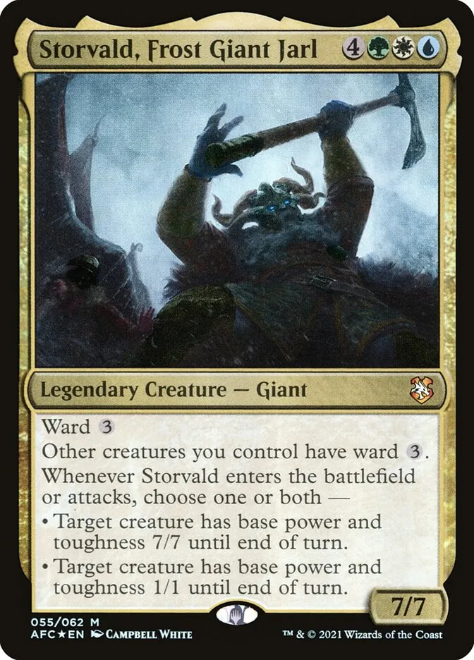 2021 Forgotten Realms Commander Storvald, Frost Giant Jarl #55 mythic card image