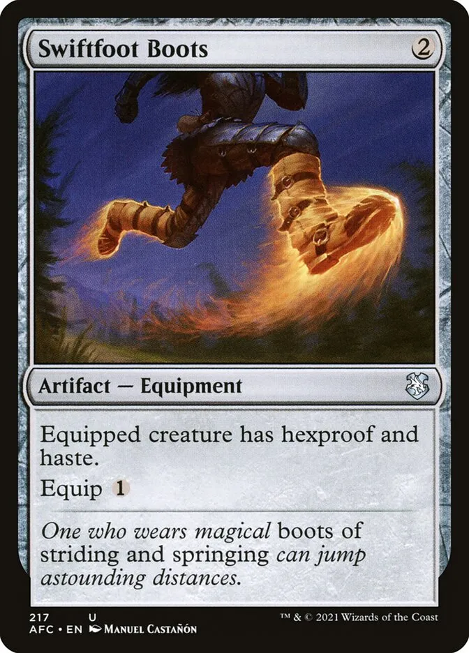 2021 Forgotten Realms Commander Swiftfoot Boots #217 uncommon card image
