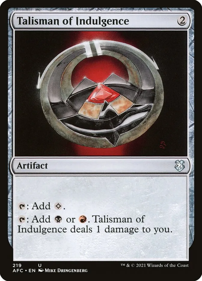 2021 Forgotten Realms Commander Talisman of Indulgence #219 uncommon card image