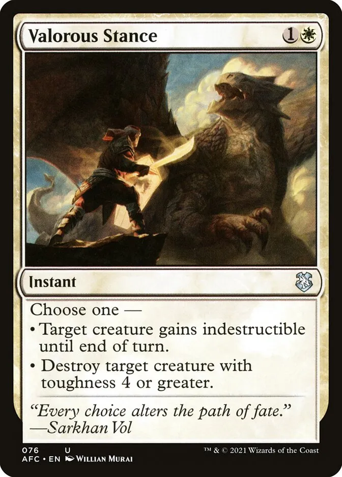 2021 Forgotten Realms Commander Valorous Stance #76 uncommon card image