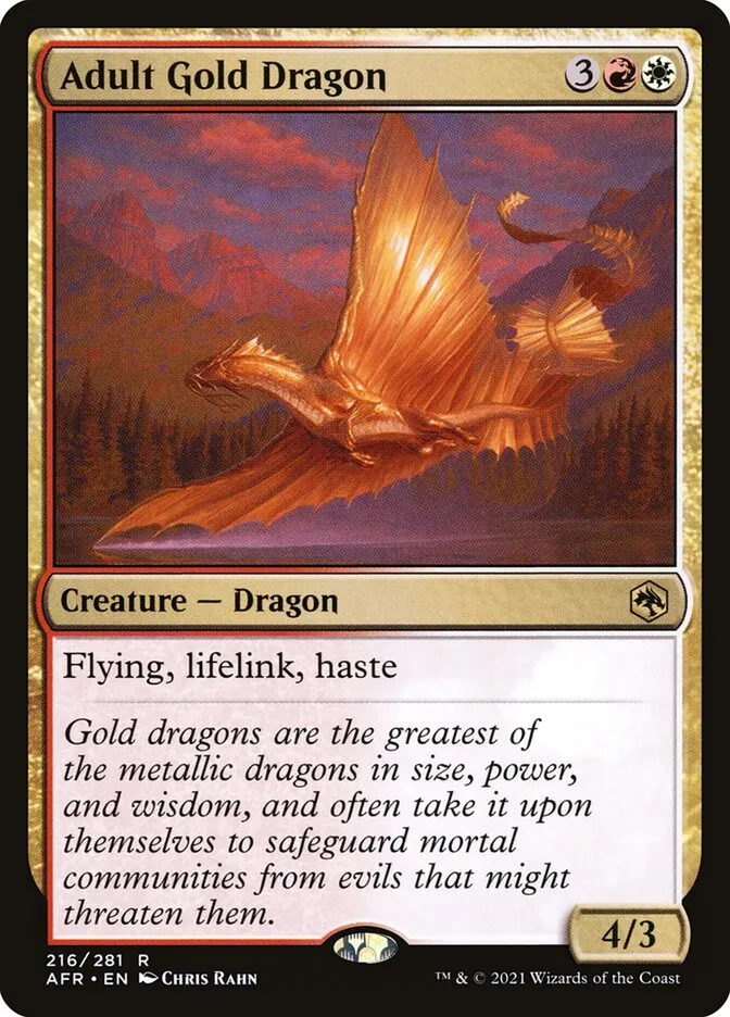 2021 Adventures in the Forgotten Realms Adult Gold Dragon #216 rare card image