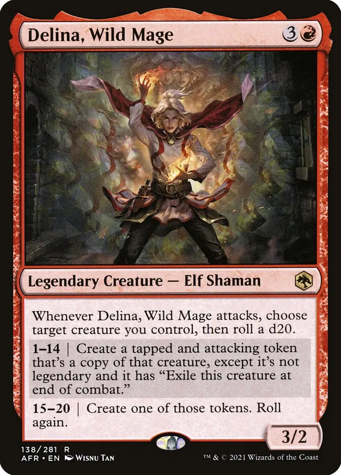2021 Adventures in the Forgotten Realms Delina, Wild Mage rare #138 rare card image