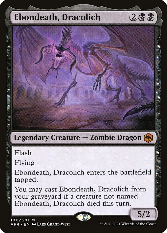 2021 Adventures in the Forgotten Realms Ebondeath, Dracolich [Foil] mythic #100 mythic card image
