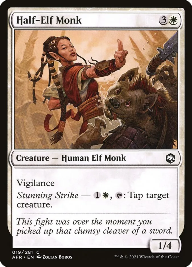 2021 Adventures in the Forgotten Realms Half-Elf Monk common #19 common card image