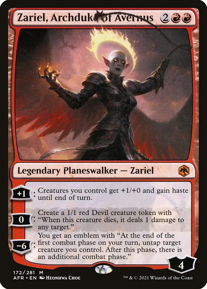 2021 Adventures in the Forgotten Realms Zariel, Archduke of Avernus mythic #172 mythic card image