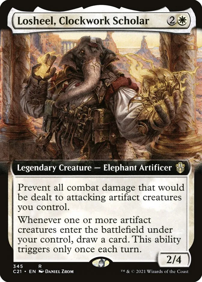 2021 Commander 2021 Losheel, Clockwork Scholar rare #345 rare card image