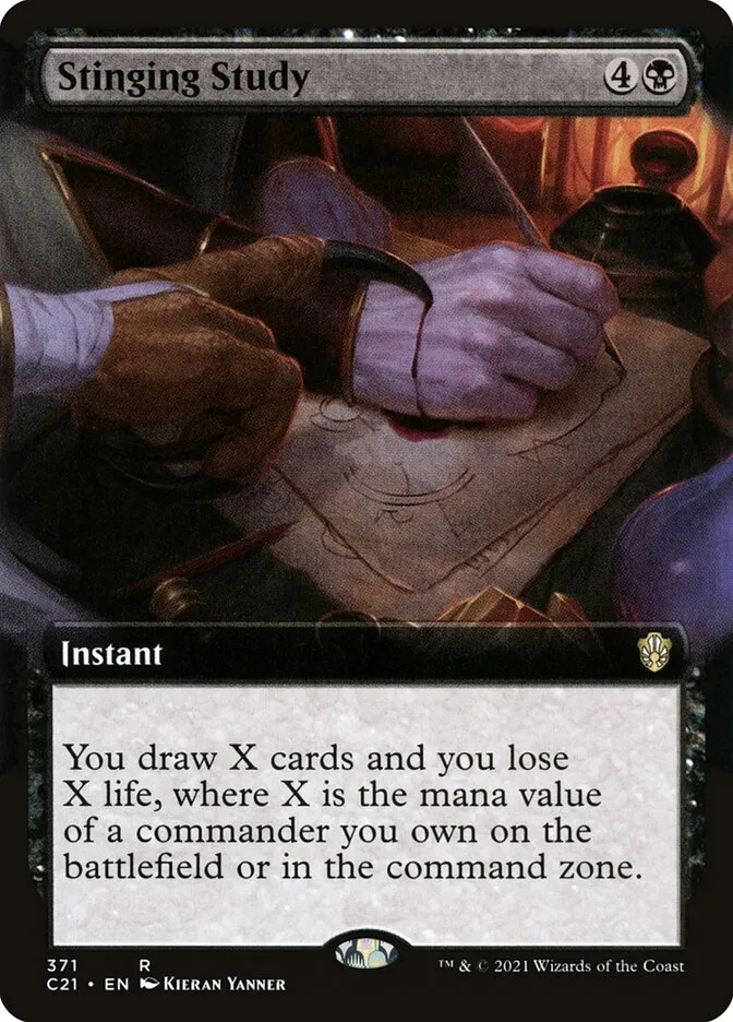 2021 Commander 2021 Stinging Study rare #371 rare card image