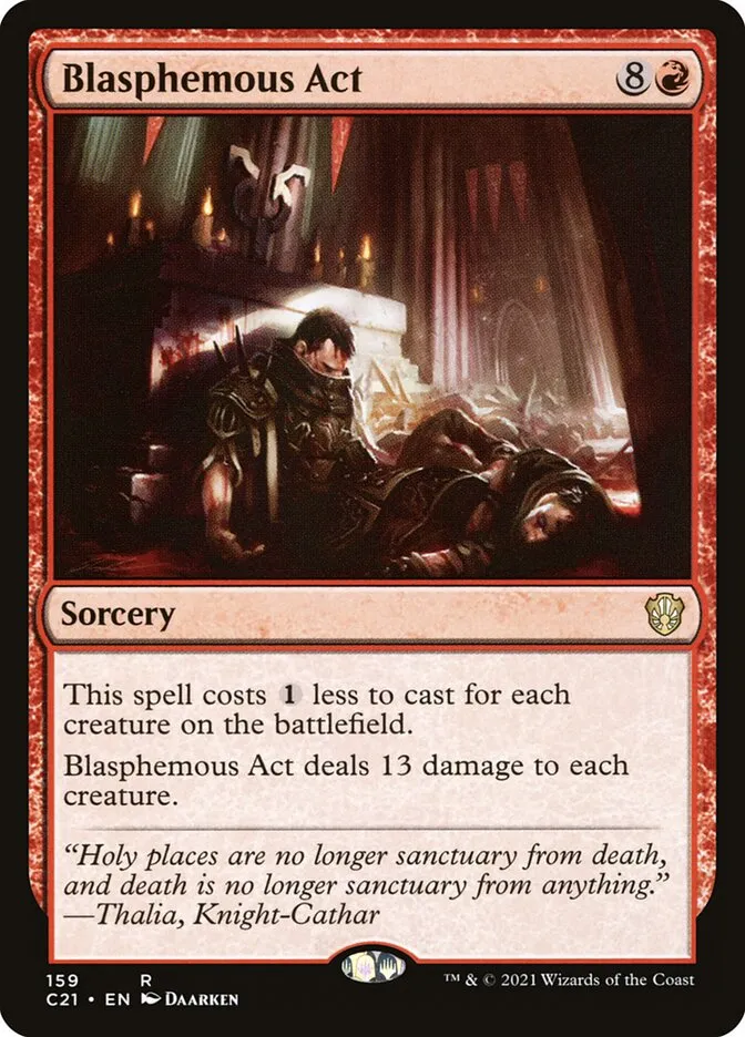 2021 Commander 2021 Blasphemous Act rare #159 rare card image