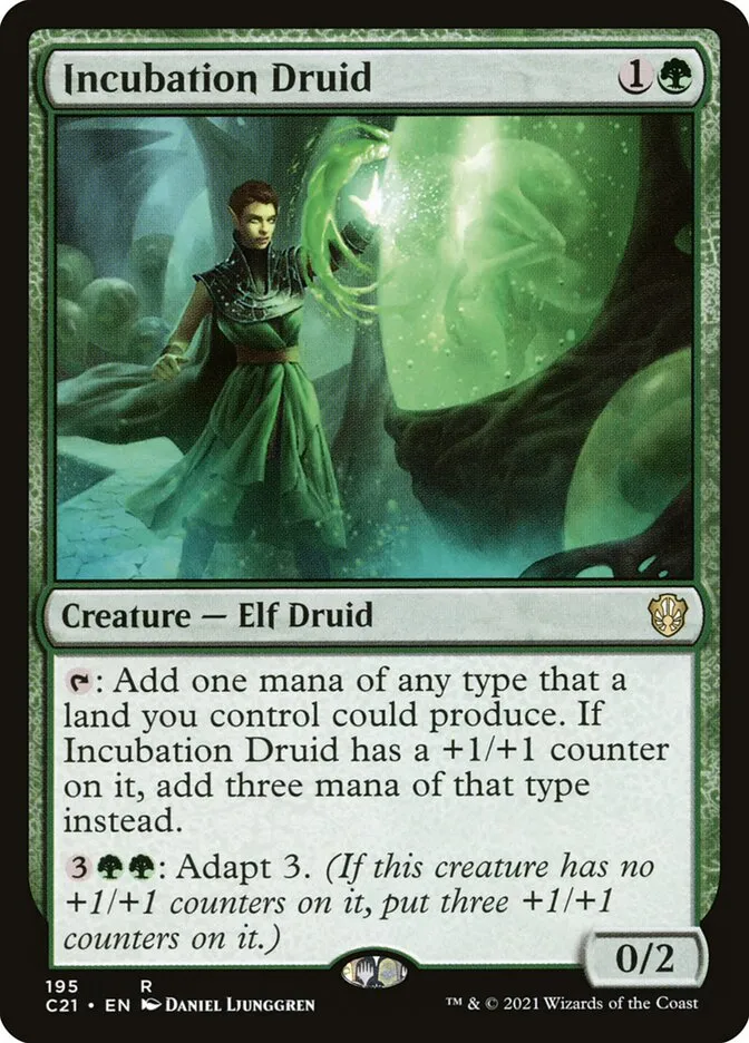 2021 Commander 2021 Incubation Druid #195 rare card image