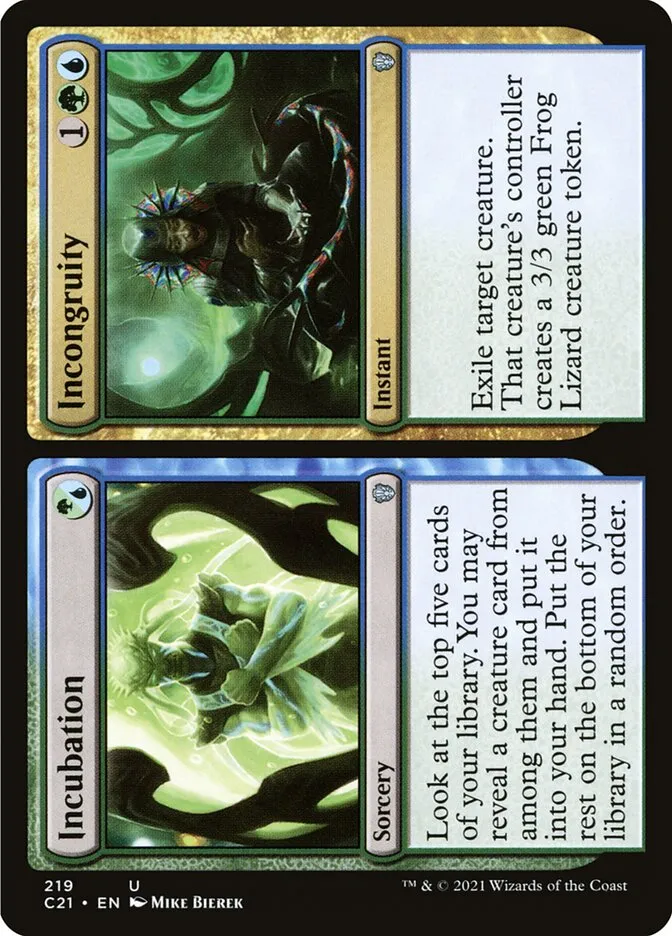 2021 Commander 2021 Incubation // Incongruity #219 uncommon card image