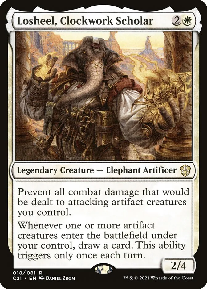 2021 Commander 2021 Losheel, Clockwork Scholar rare #18 rare card image