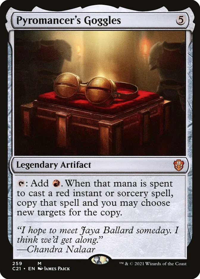 2021 Commander 2021 Pyromancer's Goggles mythic #259 mythic card image