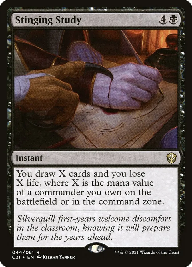 2021 Commander 2021 Stinging Study rare #44 rare card image