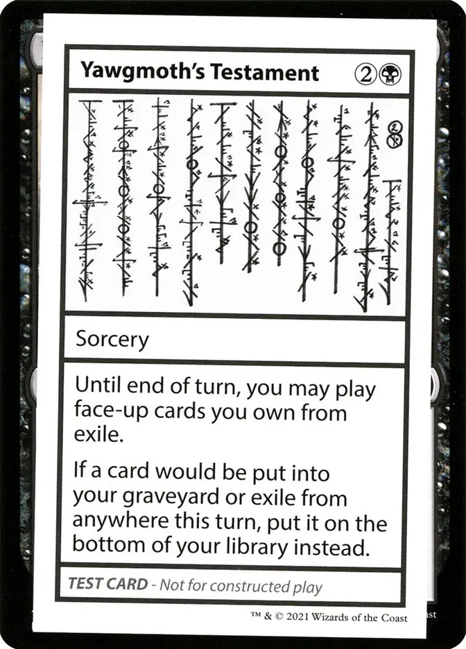 2021 Mystery Booster Playtest Cards 2021 Yawgmoth's Testament #52 rare card image