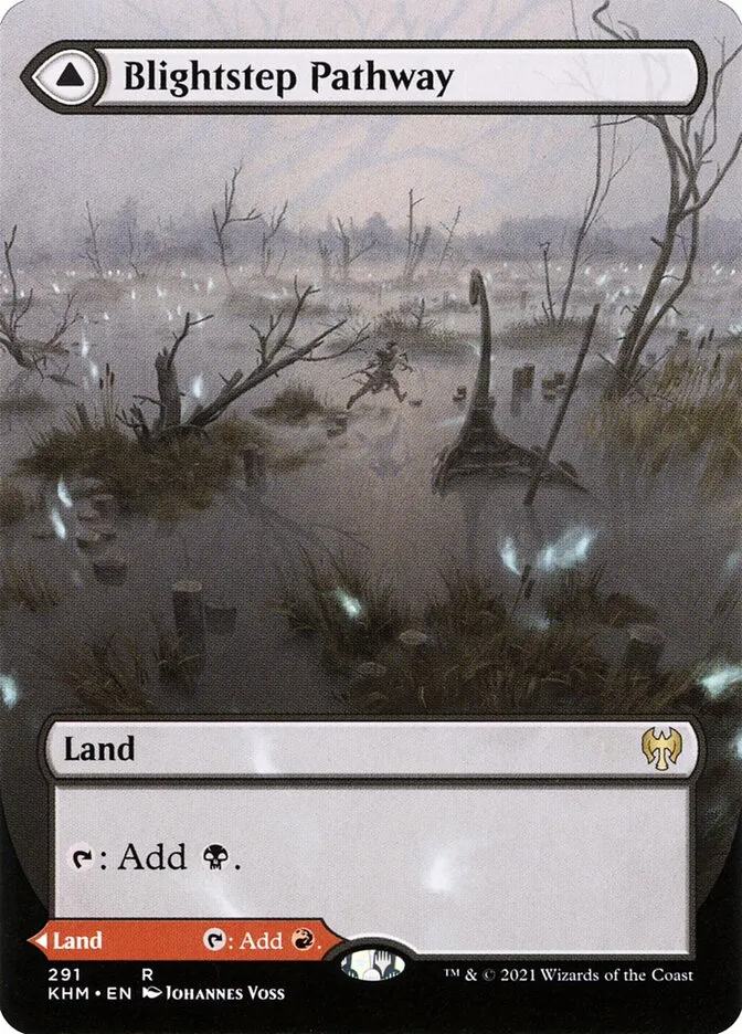 2021 Kaldheim Blightstep Pathway // Searstep Pathway [Borderless] rare #291 rare card image