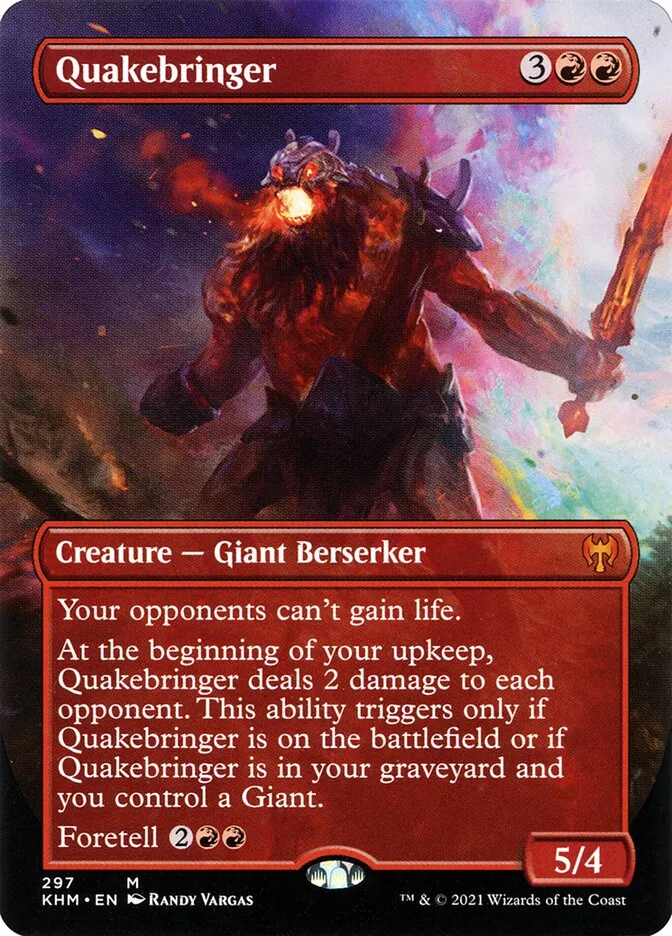 2021 Kaldheim Quakebringer [Borderless Foil] mythic #297 mythic card image