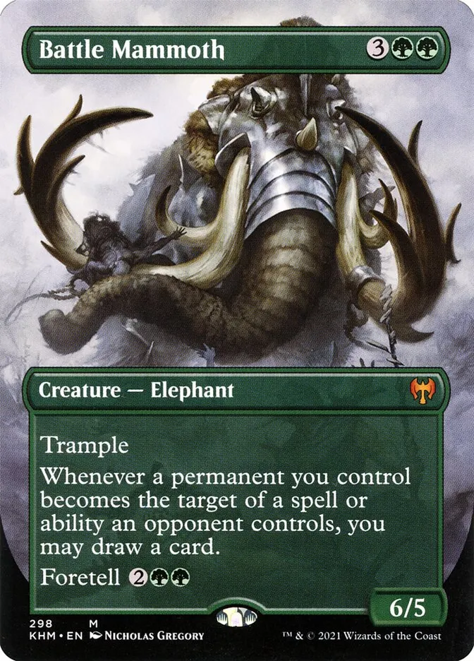 2021 Kaldheim Battle Mammoth [Borderless Foil] mythic #298 mythic card image