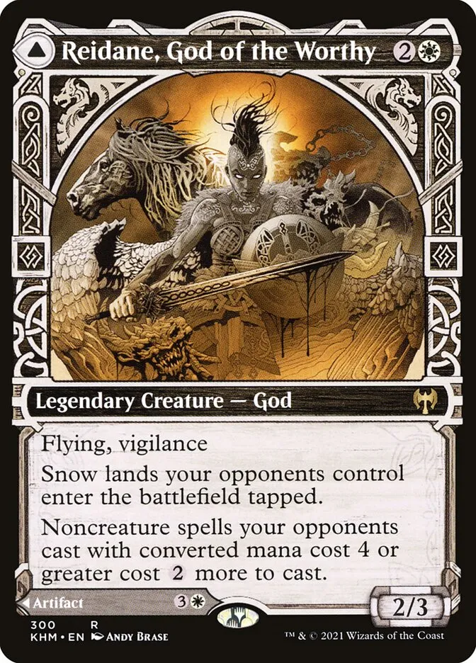 2021 Kaldheim Reidane, God of the Worthy // Valkmira, Protector's Shield [Showcase] rare #300 rare card image