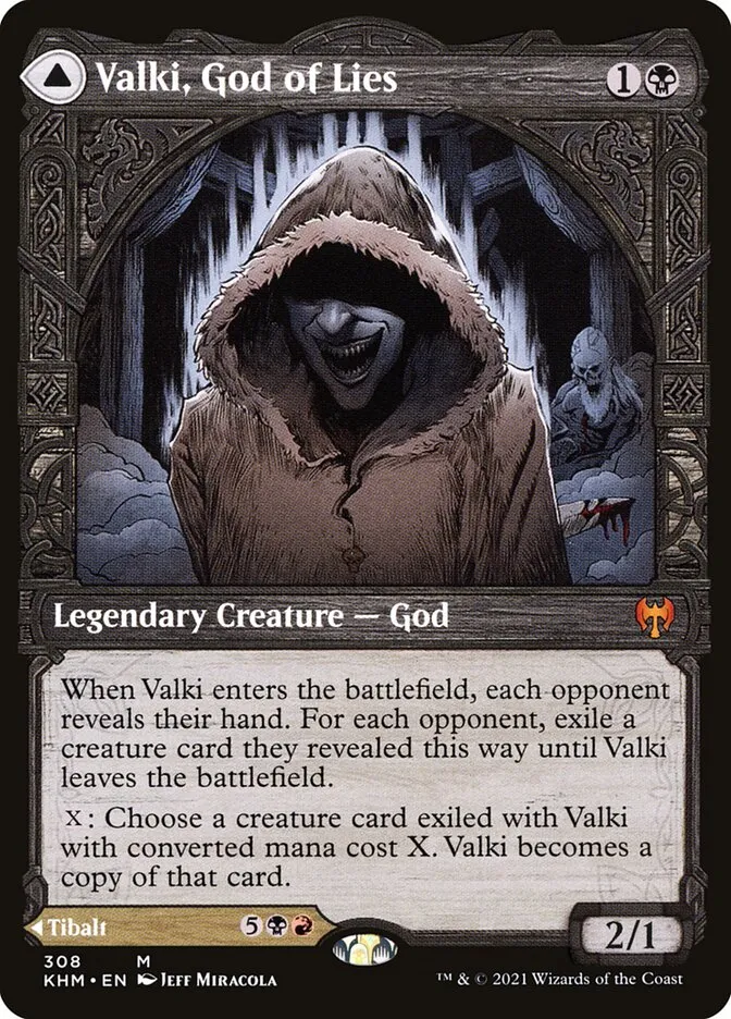 2021 Kaldheim Valki, God of Lies // Tibalt, Cosmic Impostor [Showcase] mythic #308 mythic card image