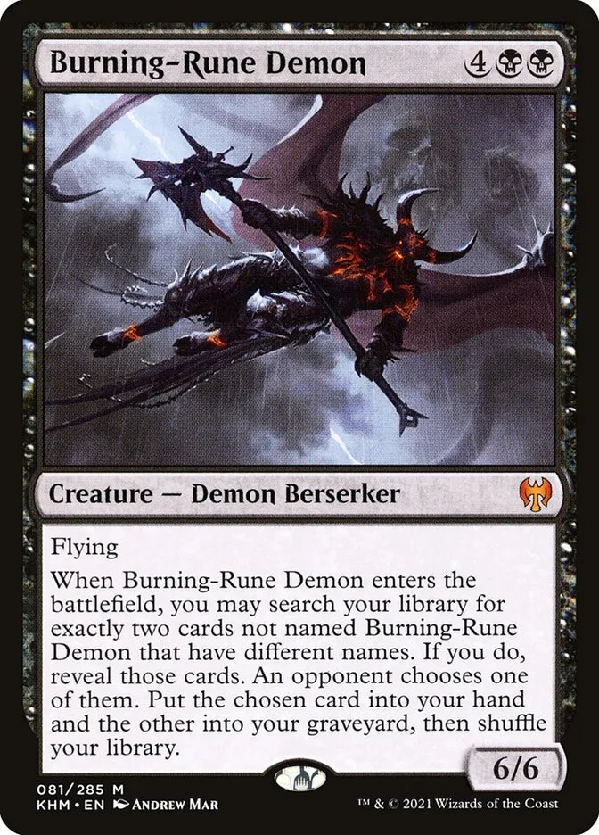 2021 Kaldheim Burning-Rune Demon #81 mythic card image